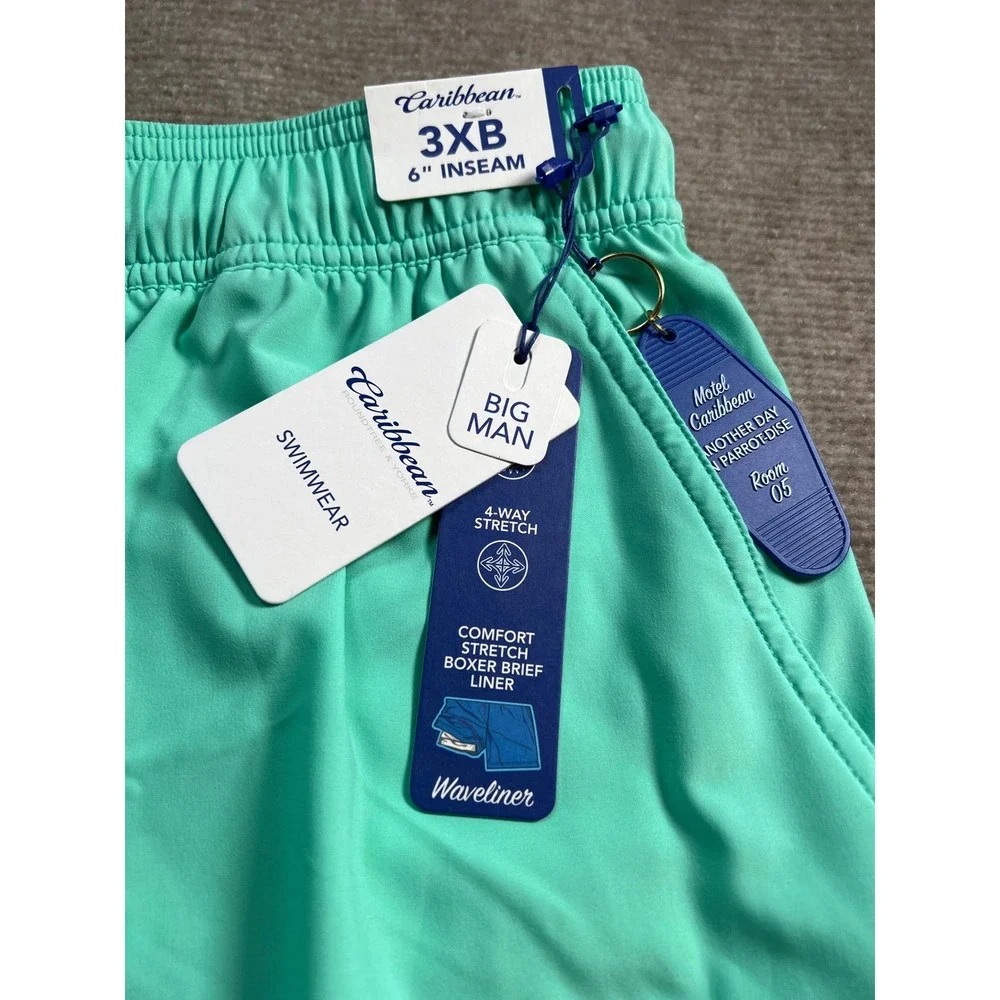 Caribbean Waveliner Mens 3XB Swim Trunks Teal Green 6‎ Inseam Boxer Brief Liner